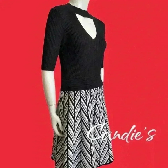 CANDIE'S vintage sweater choker dress Chevron stripe fit and flare women medium - Picture 9 of 13